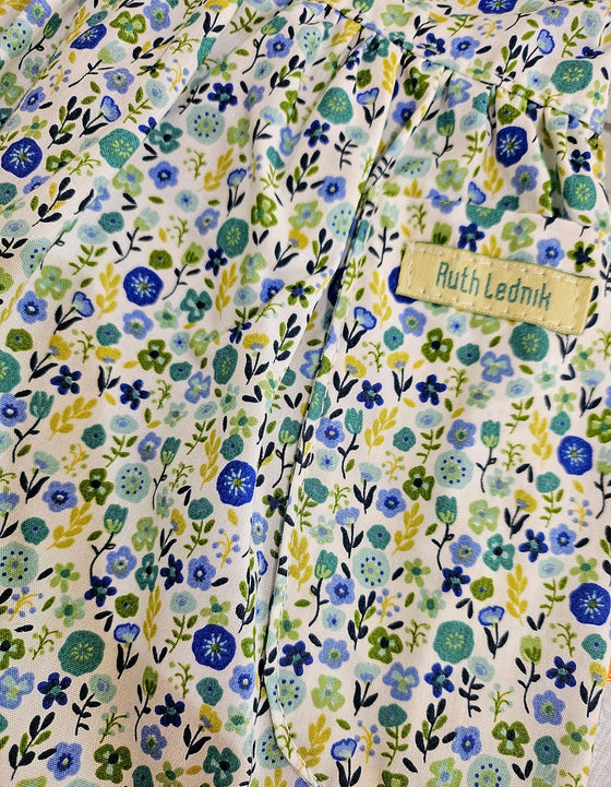 Reversible Pinafore Dress - Sky Blue Pokka dot/Blue Daisy - Ruth Lednik