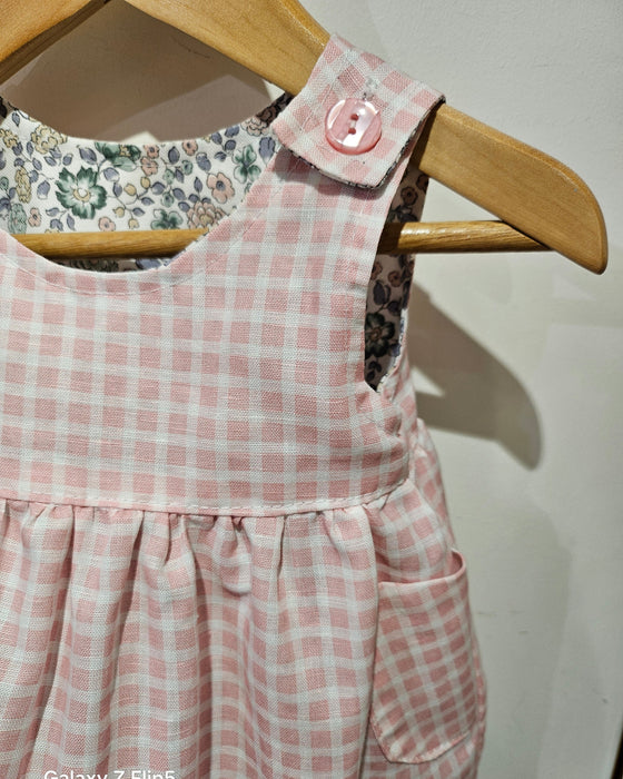 Reversible Cotton Pinafore Dress – Pink Rose & Check - Ruth Lednik