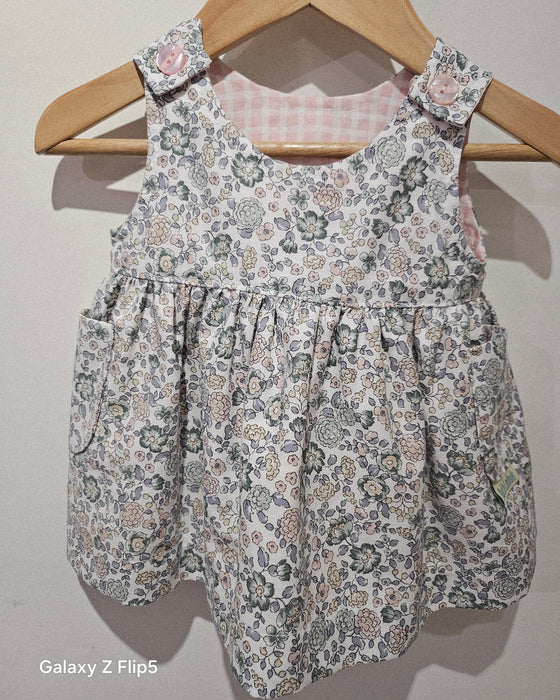 Reversible Cotton Pinafore Dress – Pink Rose & Check - Ruth Lednik