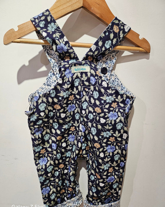 Navy Flower Cord / Blue Ditsy Flower Reverse Dungarees — Ruth Lednik