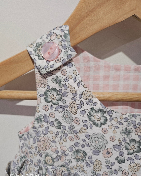 Reversible Cotton Pinafore Dress – Pink Rose & Check - Ruth Lednik
