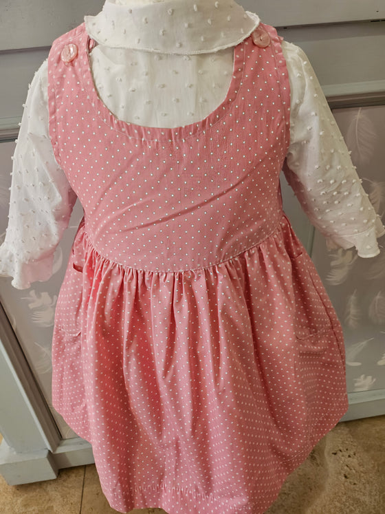 Reversible Pinafore Dress - Pink Posy/Pink Pokka Dot - Ruth Lednik