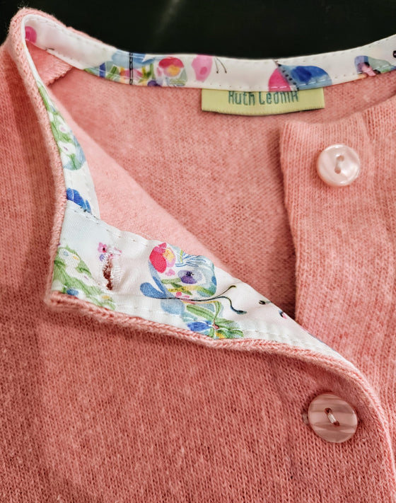 Pink Cotton Mix Cardiganwith Butterfly Trimming - Ruth Lednik