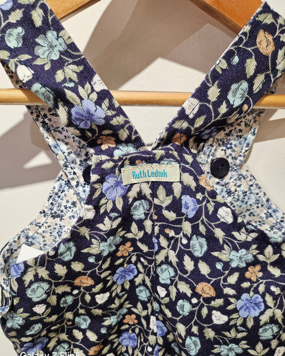 Navy Flower Cord / Blue Ditsy Flower Reverse Dungarees — Ruth Lednik