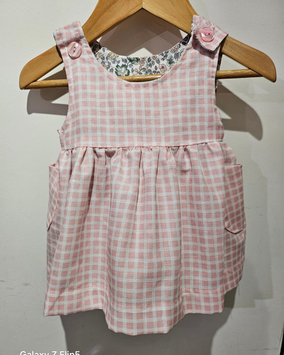 Reversible Cotton Pinafore Dress – Pink Rose & Check - Ruth Lednik