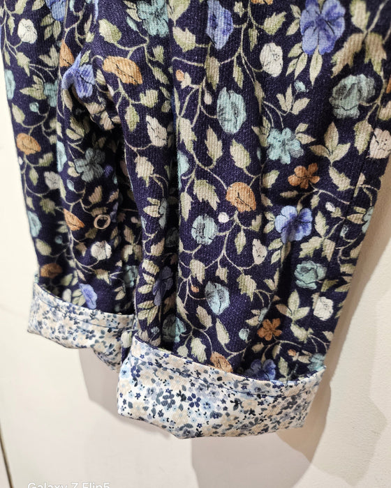 Navy Flower Cord / Blue Ditsy Flower Reverse Dungarees — Ruth Lednik