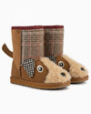 Children's plaid boot with a patch on a white background