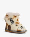 Children's fuzzy boot with animal face design on a white background
