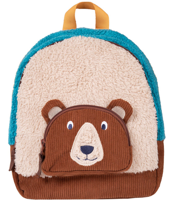 Children's backpack with bear face design on a white background