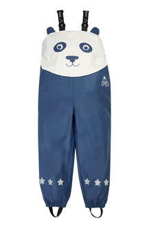  Children's panda-themed raincoat with navy blue body and white face on a white background