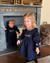 Enchanted Robin Smocked Baby Boy Romper - Navy Corduroy - The Blue Zebra