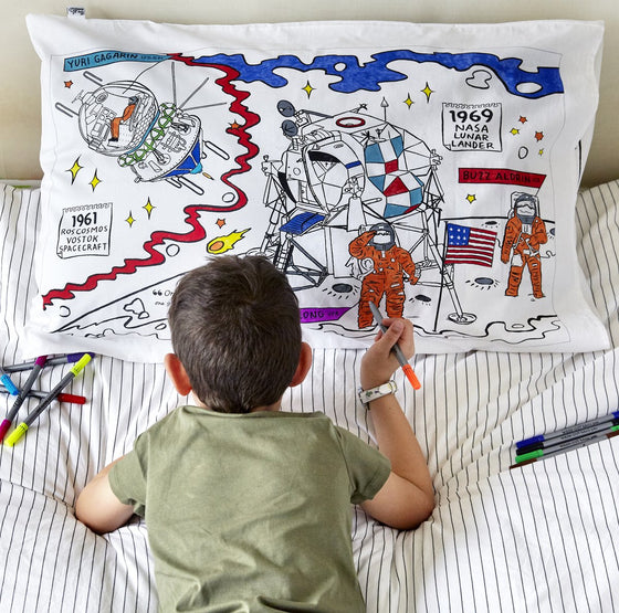 space explorer pillowcase - colour in & learn - The Blue Zebra