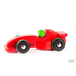 Bajo Wooden Red Racing with Blue Helmet Car F