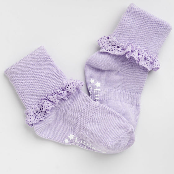 Frilly Non-Slip Stay-On Baby & Toddler Amethyst Socks
