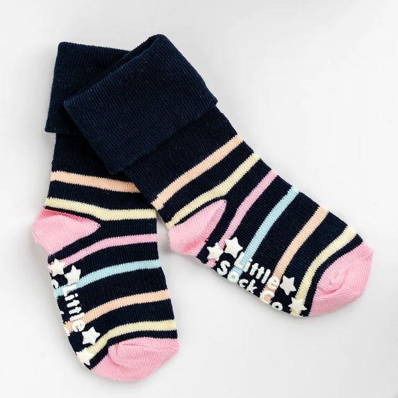 The Little Sock Company Navy Pink Stripe Socks