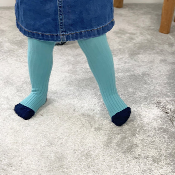 Non-Slip Super Soft Ribbed Tights in Aqua