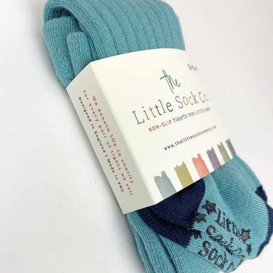 Non-Slip Super Soft Ribbed Tights in Aqua