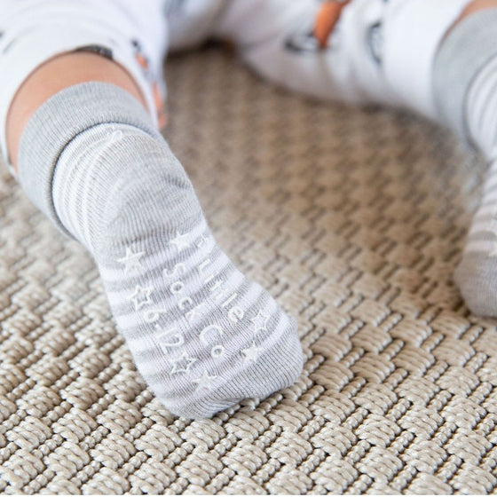 Non-Slip Stay on Baby & Toddler Grey Stripe Socks