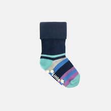  NON-SLIP STAY ON BABY & TODDLER NAVY & AQUA STRIPE SOCKS