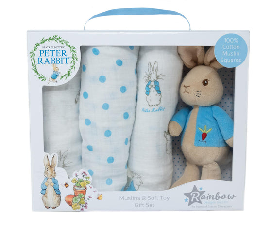 Peter Rabbit Soft Toy & Muslin Gift Set - Fly Jesse- Unique, special and quality gifts 