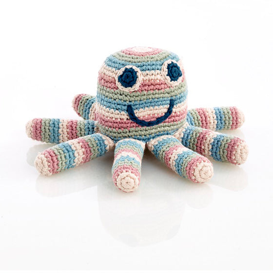 Pebble Octopus rattle – soft stripes