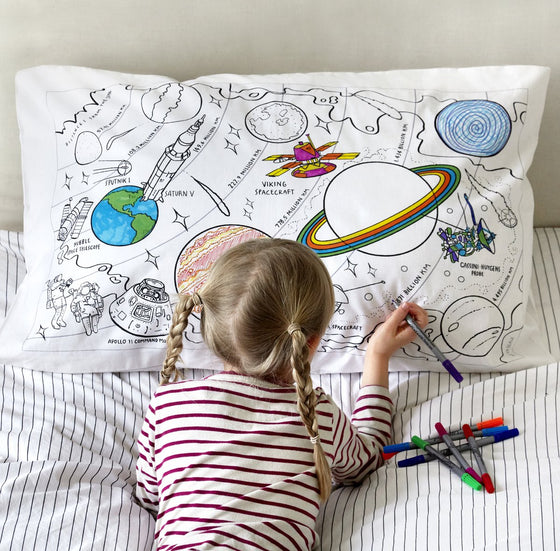 space explorer pillowcase - colour in & learn - The Blue Zebra