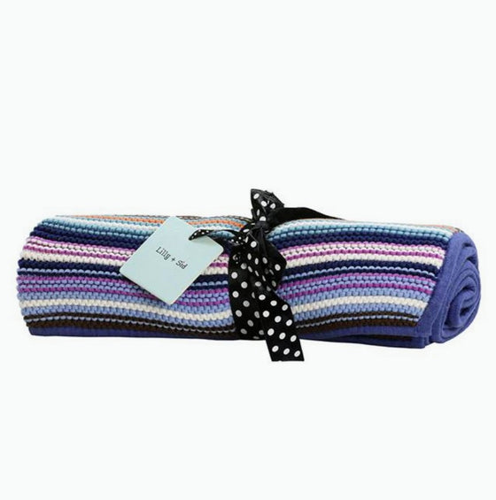 Lilly & Sid Purple & Blue KNITTED STRIPED BLANKET