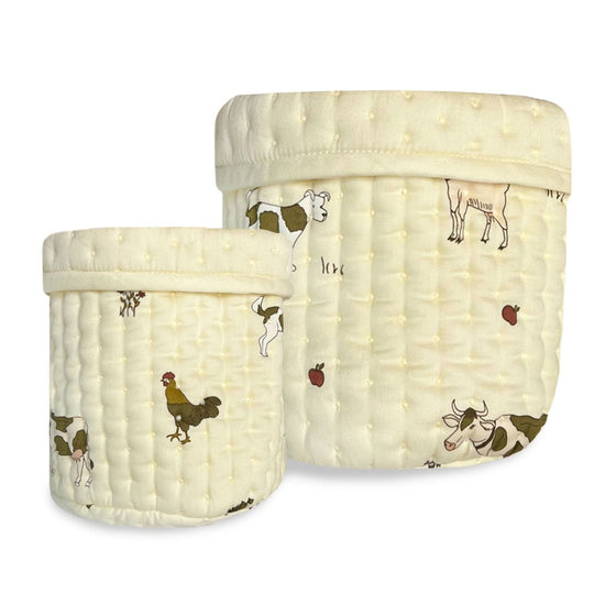 Gamcha Quilted Cotton Farmyard Baskets x2