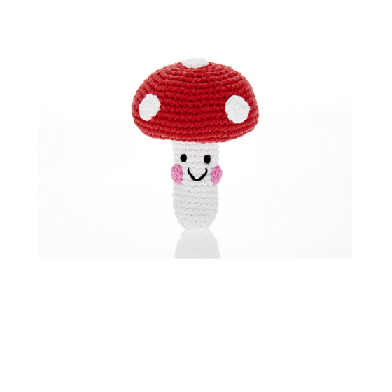 Pebble Friendly Toadstool Rattle – red