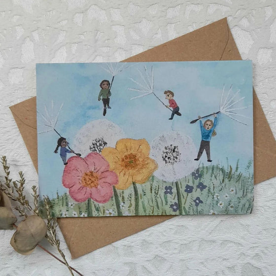 Lydia Mae Dandelion Seeds Greetings Card